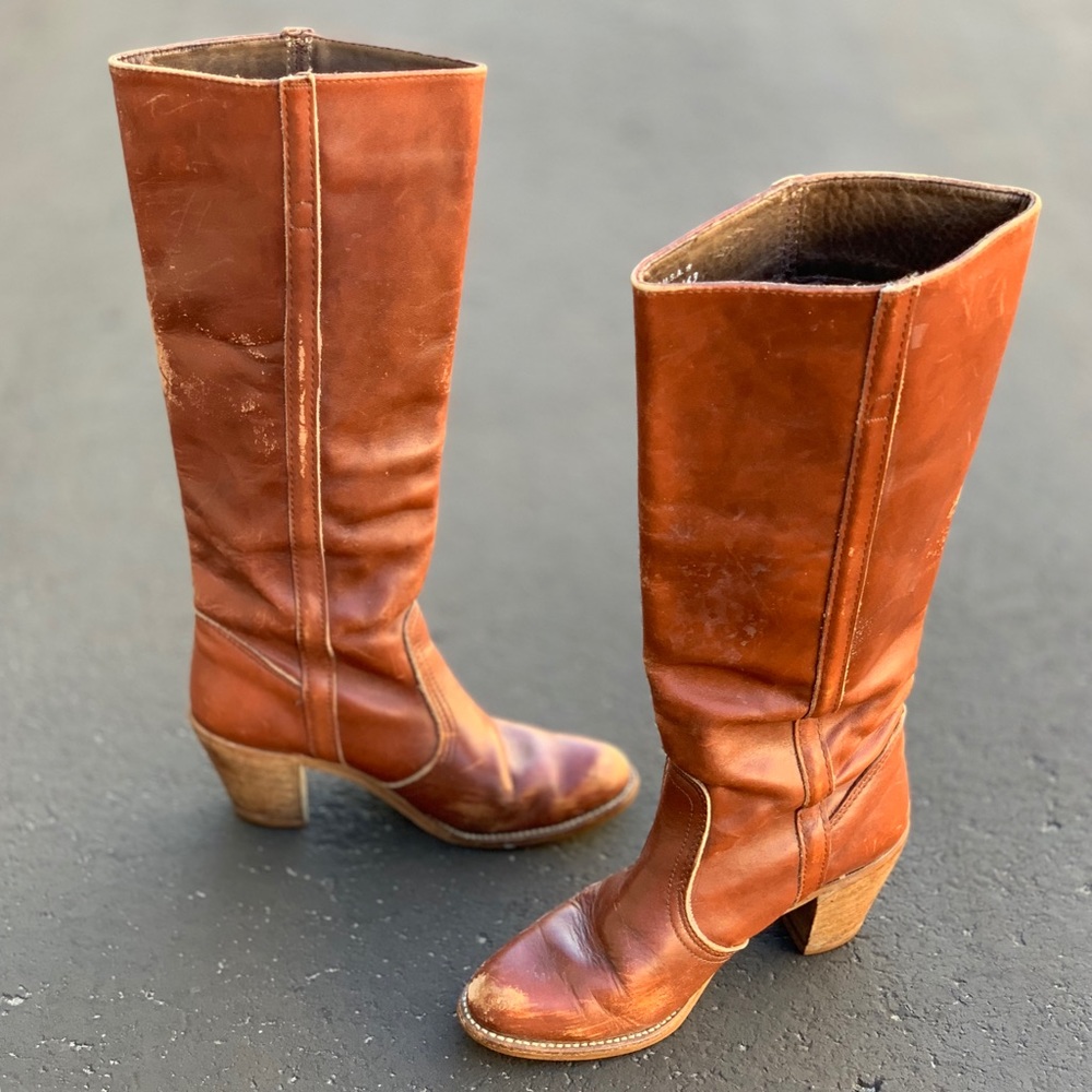 Vintage burnt sienna distressed tall leather boots